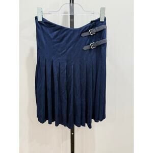Ralph Lauren - Navy Pleated Skirt with Leather Buckle Closure - XS